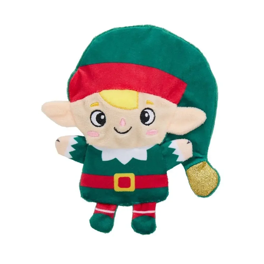 Merry & Bright Green Elf Flattie Dog Toy Squeak Crinkle Plush Shake Play Holiday